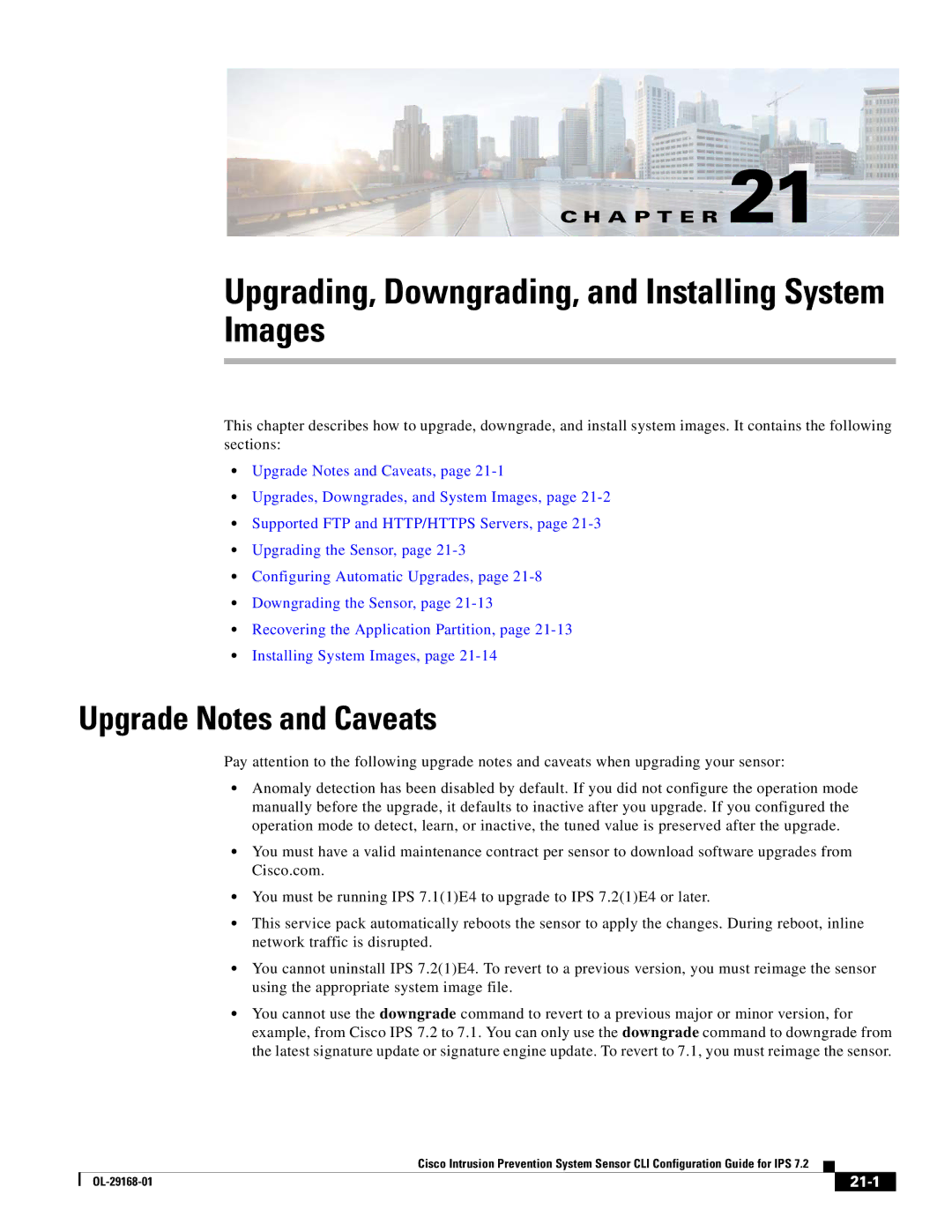 Cisco Systems IPS4510K9 manual Upgrade Notes and Caveats, 21-1 