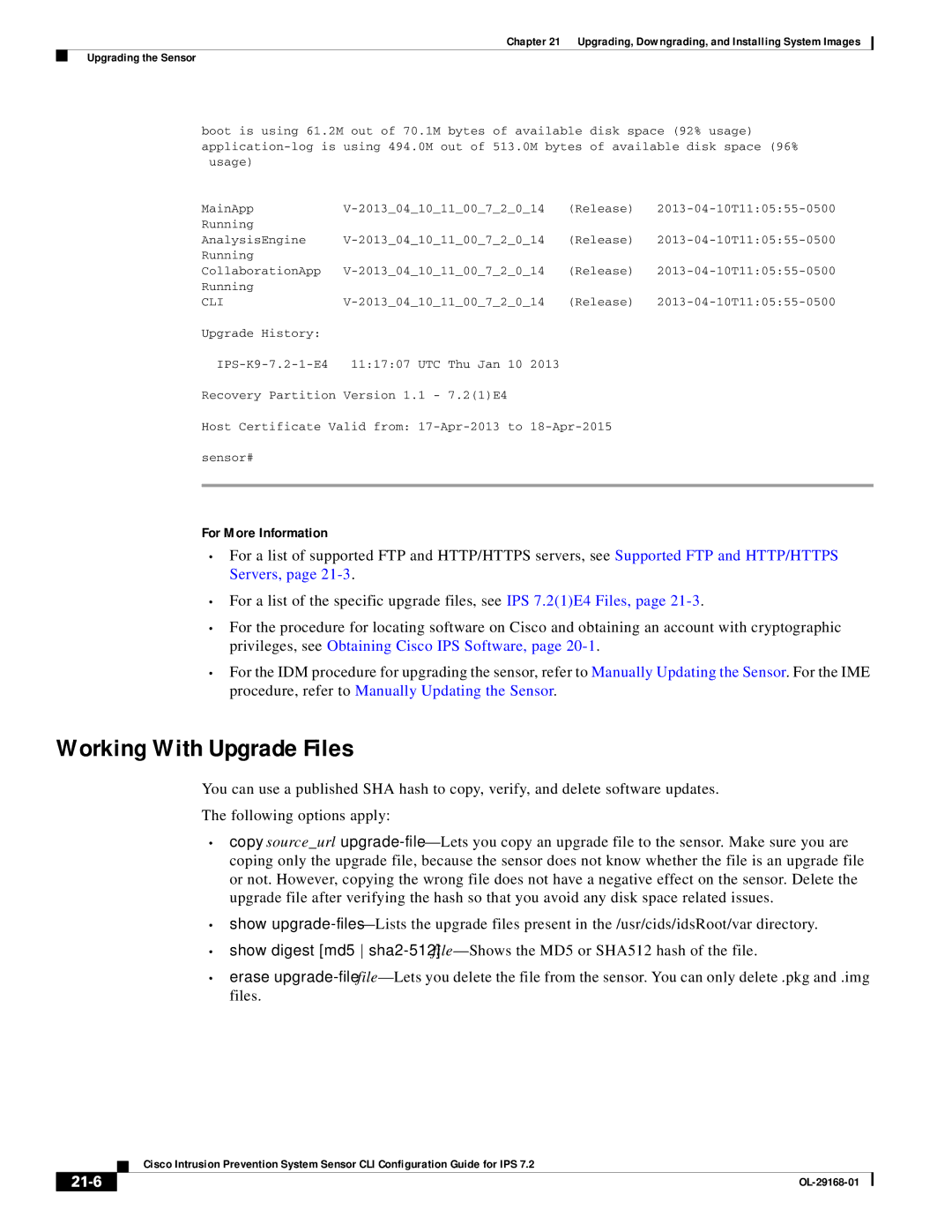 Cisco Systems IPS4510K9 manual Working With Upgrade Files, 21-6 