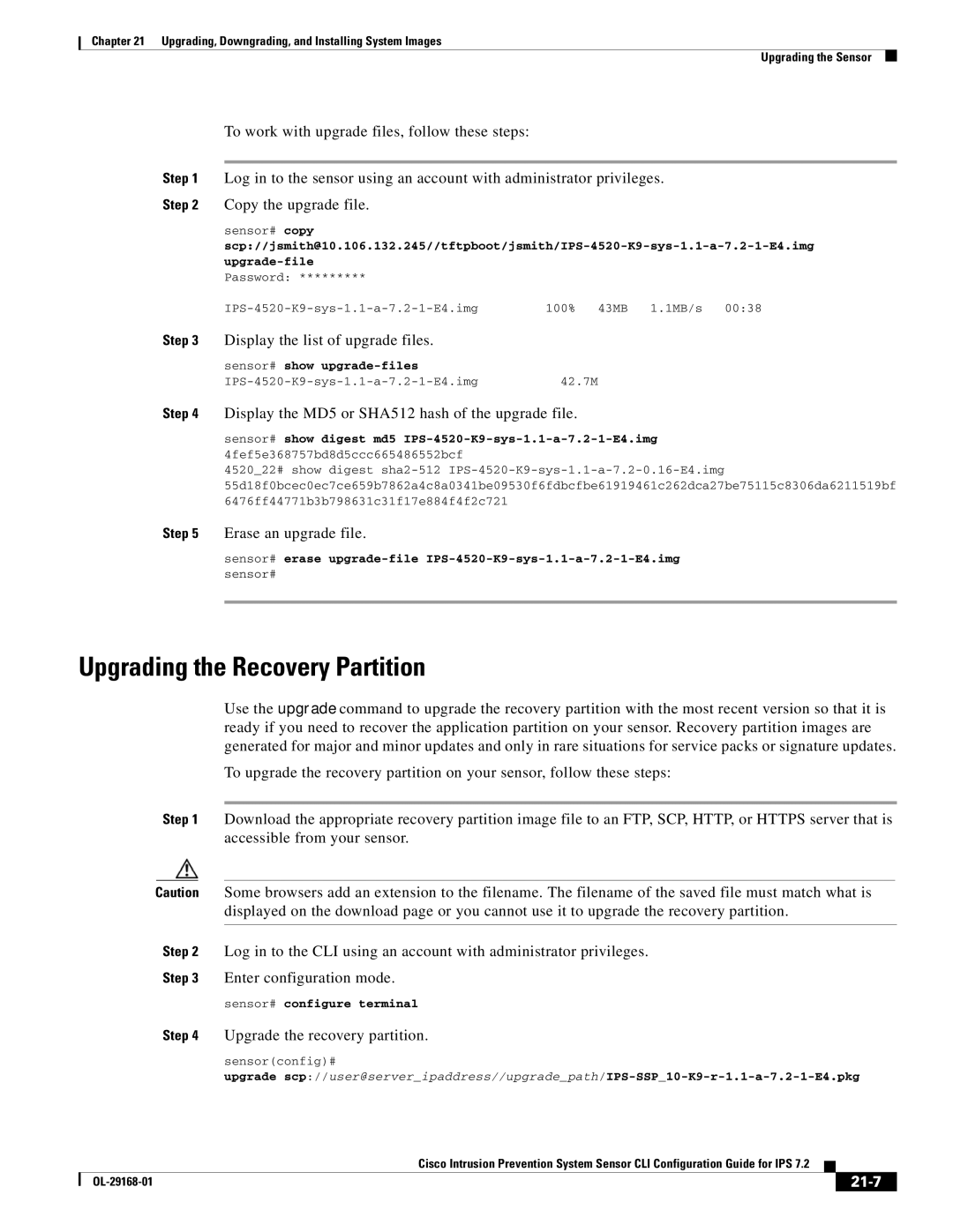 Cisco Systems IPS4510K9 manual Upgrading the Recovery Partition, 21-7 