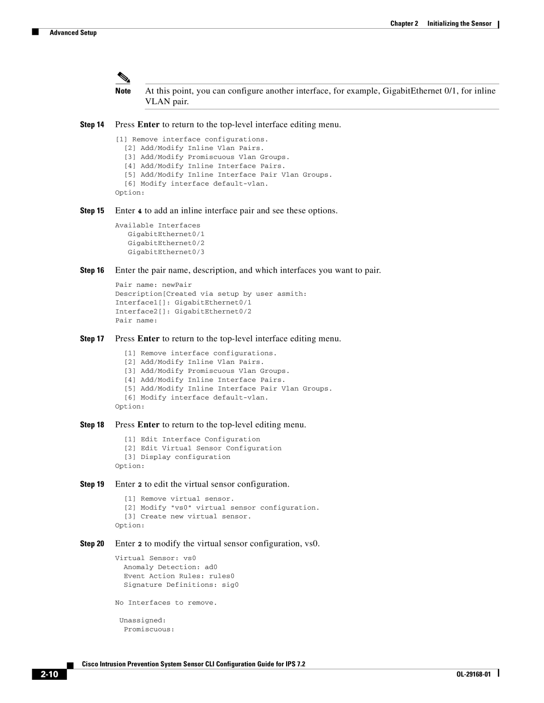 Cisco Systems IPS4510K9 manual Press Enter to return to the top-level editing menu 