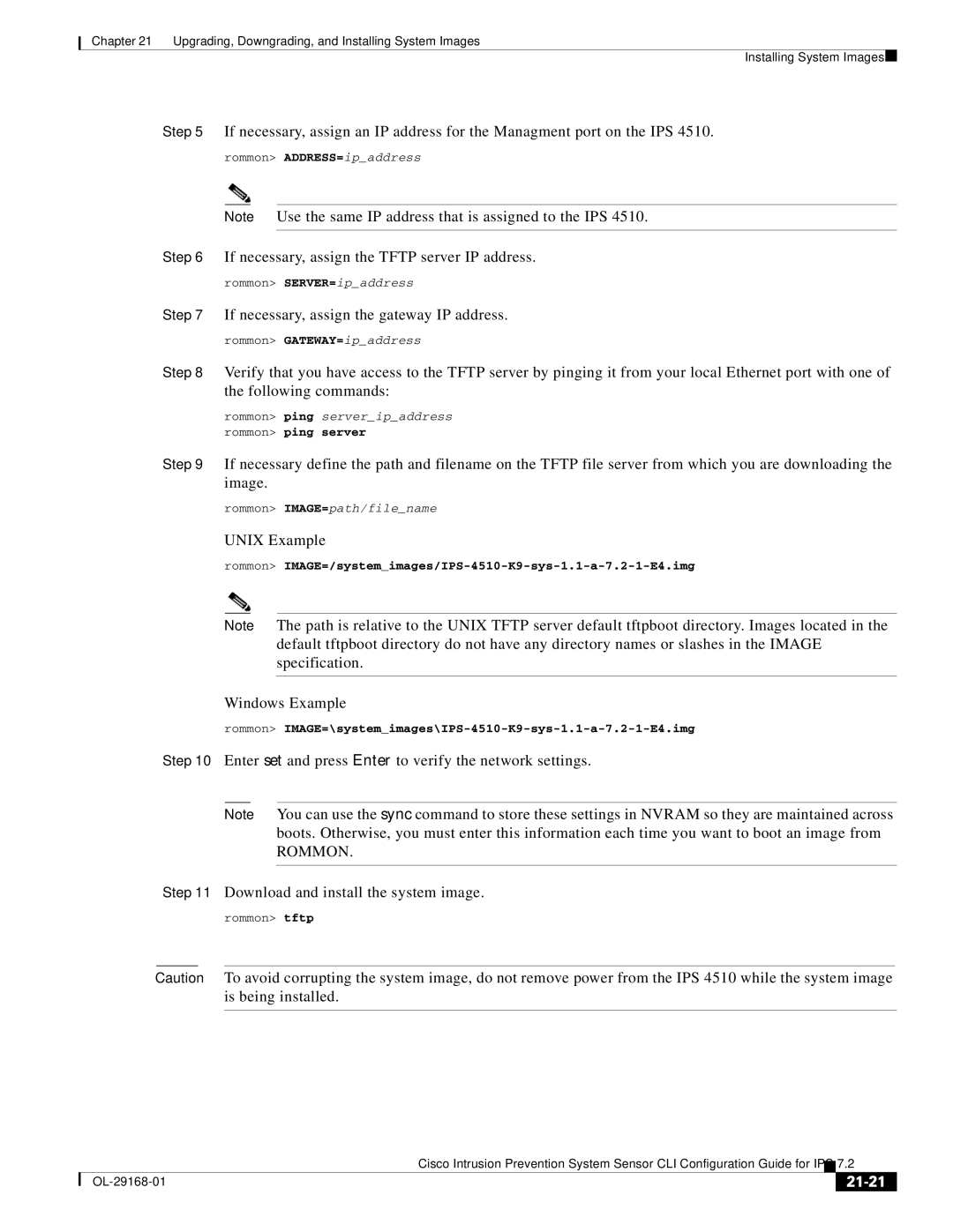 Cisco Systems IPS4510K9 manual If necessary, assign the Tftp server IP address, 21-21 