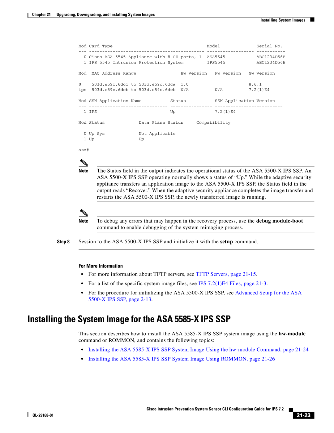 Cisco Systems IPS4510K9 manual Installing the System Image for the ASA 5585-X IPS SSP, 21-23 