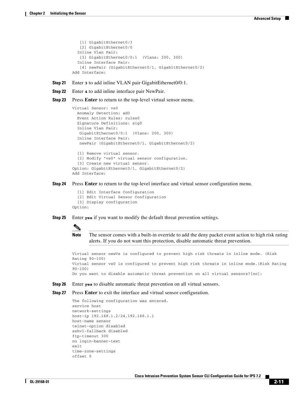 Cisco Systems IPS4510K9 manual Host-ip 192.168.1.2/24,192.168.1.1 