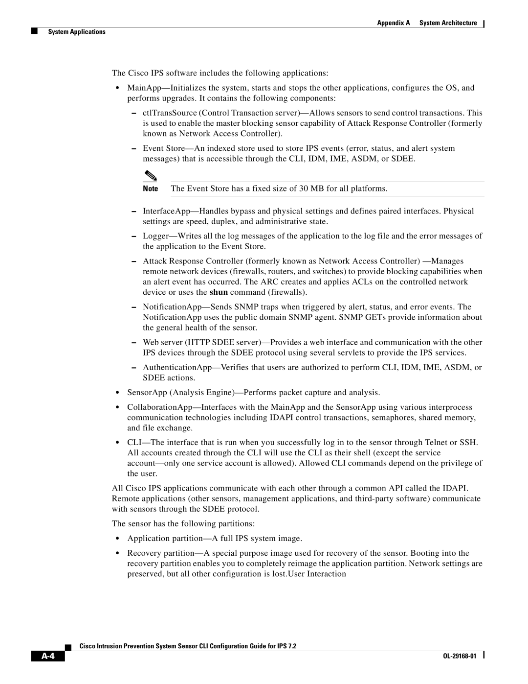 Cisco Systems IPS4510K9 manual Appendix a System Architecture System Applications 