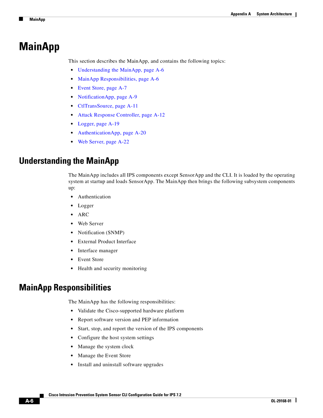 Cisco Systems IPS4510K9 manual Understanding the MainApp, MainApp Responsibilities, Arc 