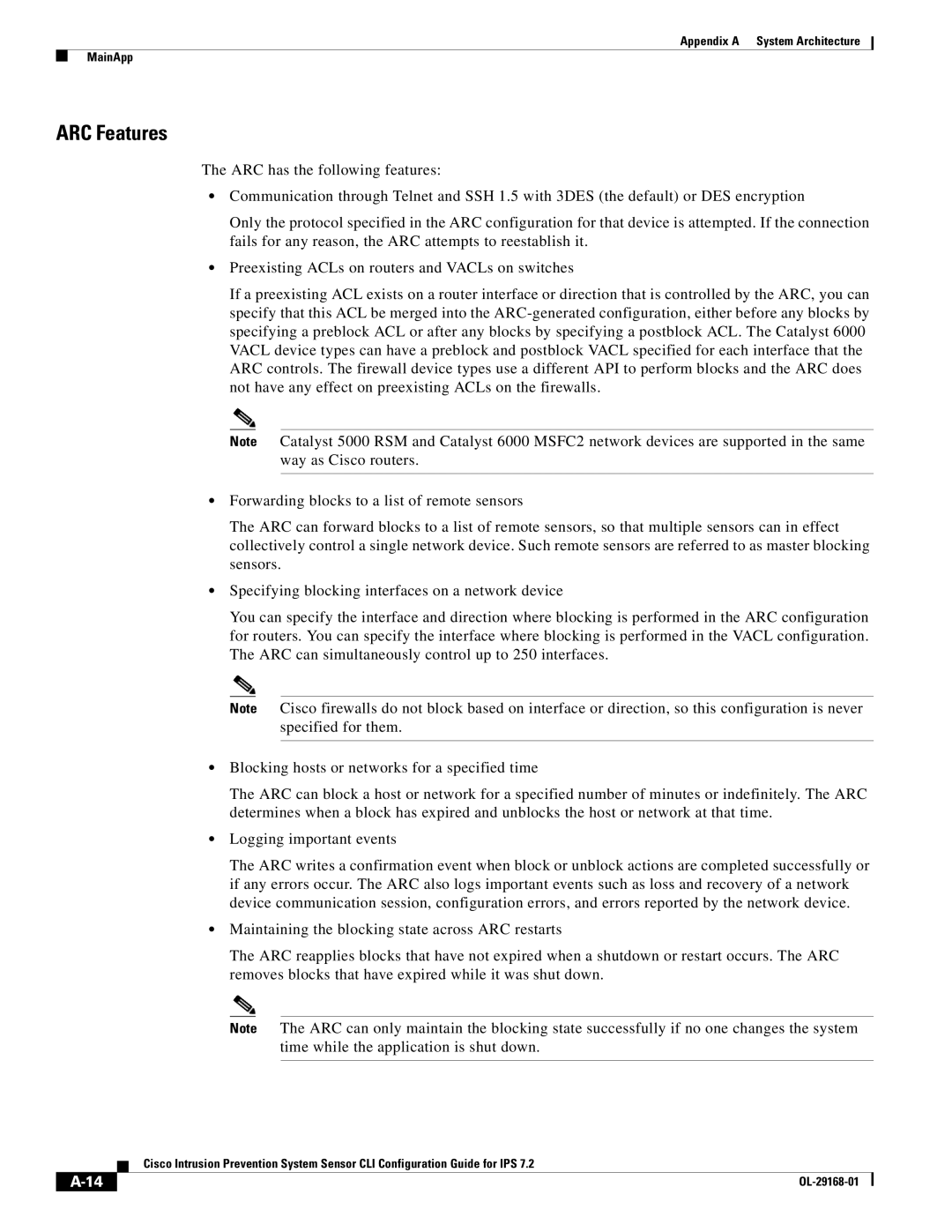 Cisco Systems IPS4510K9 manual ARC Features 