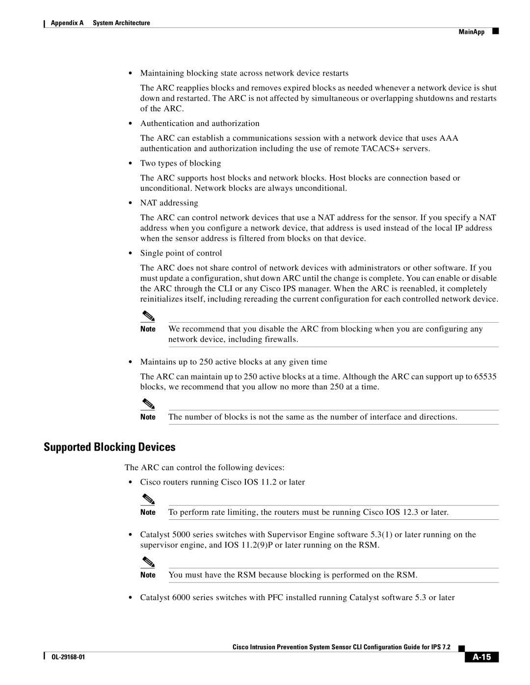 Cisco Systems IPS4510K9 manual Supported Blocking Devices 