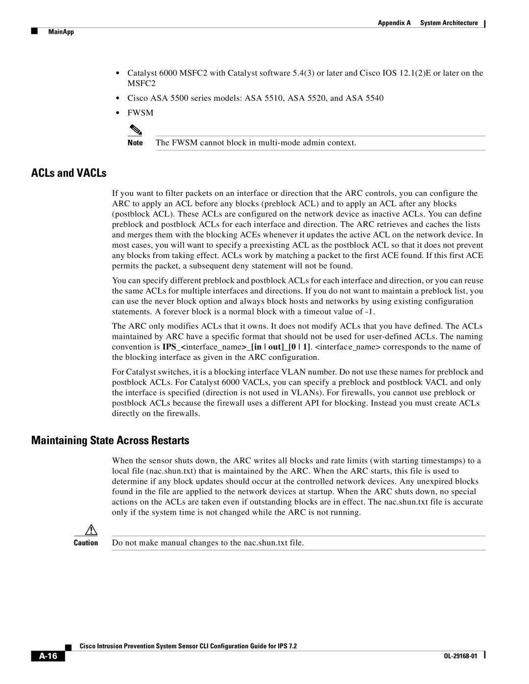 Cisco Systems IPS4510K9 manual ACLs and VACLs, Maintaining State Across Restarts, Fwsm 