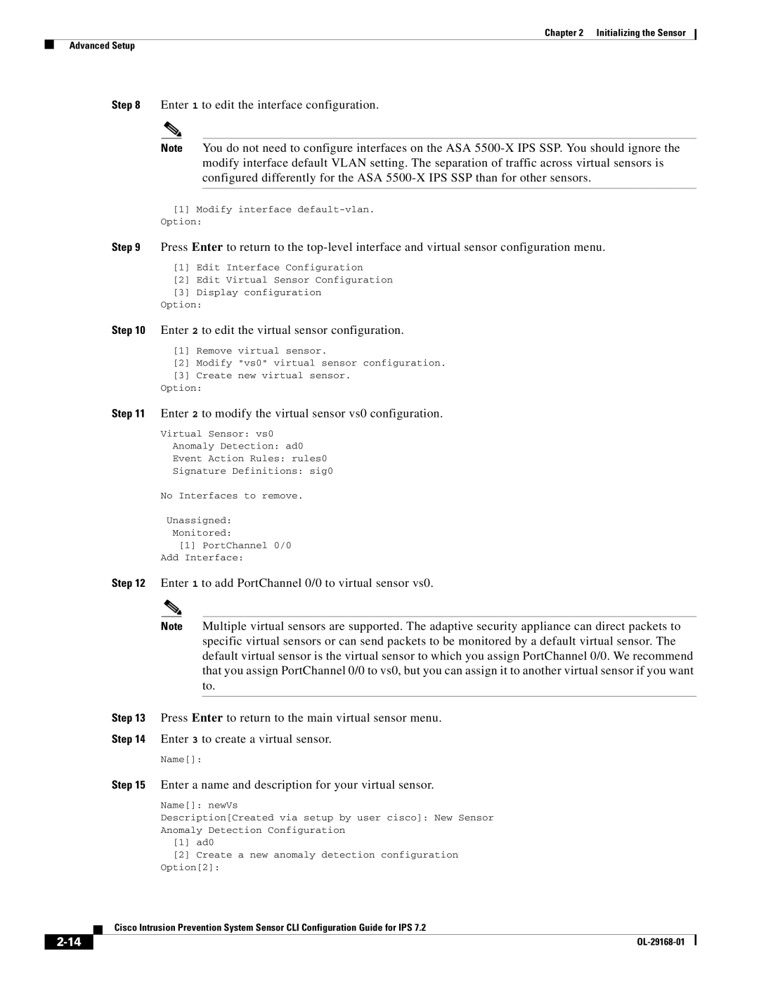 Cisco Systems IPS4510K9 manual Enter 2 to modify the virtual sensor vs0 configuration 