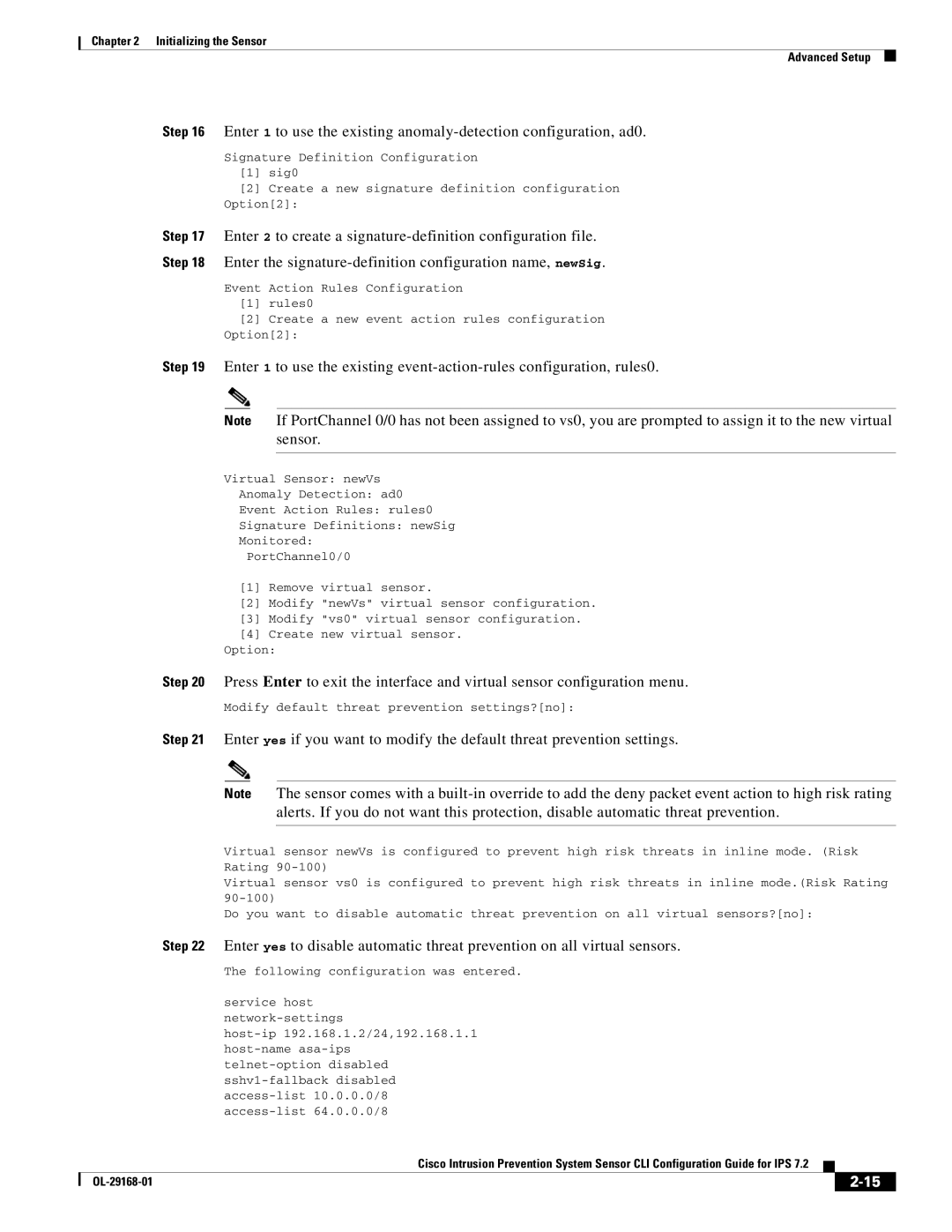 Cisco Systems IPS4510K9 manual Modify default threat prevention settings?no 