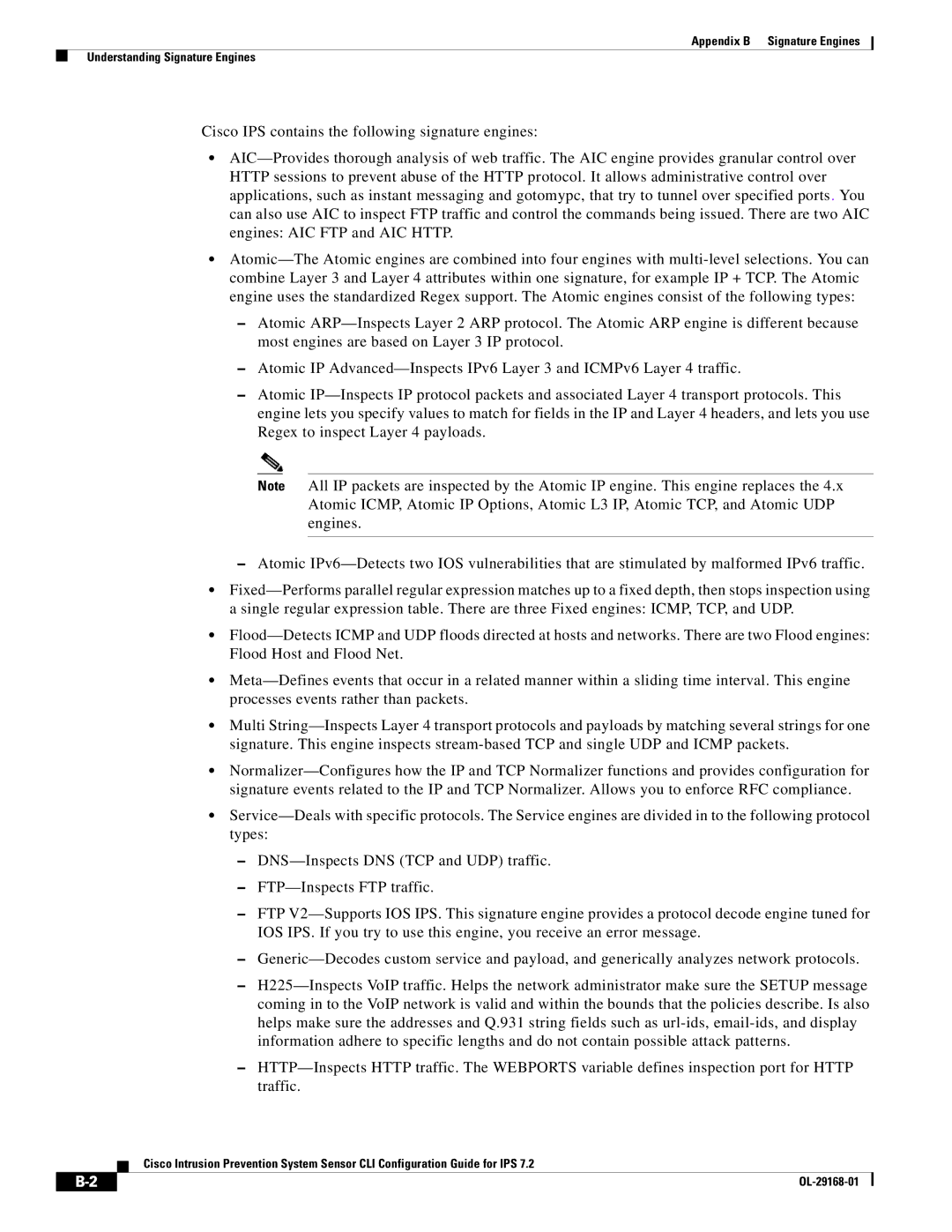 Cisco Systems IPS4510K9 manual Appendix B Signature Engines Understanding Signature Engines 