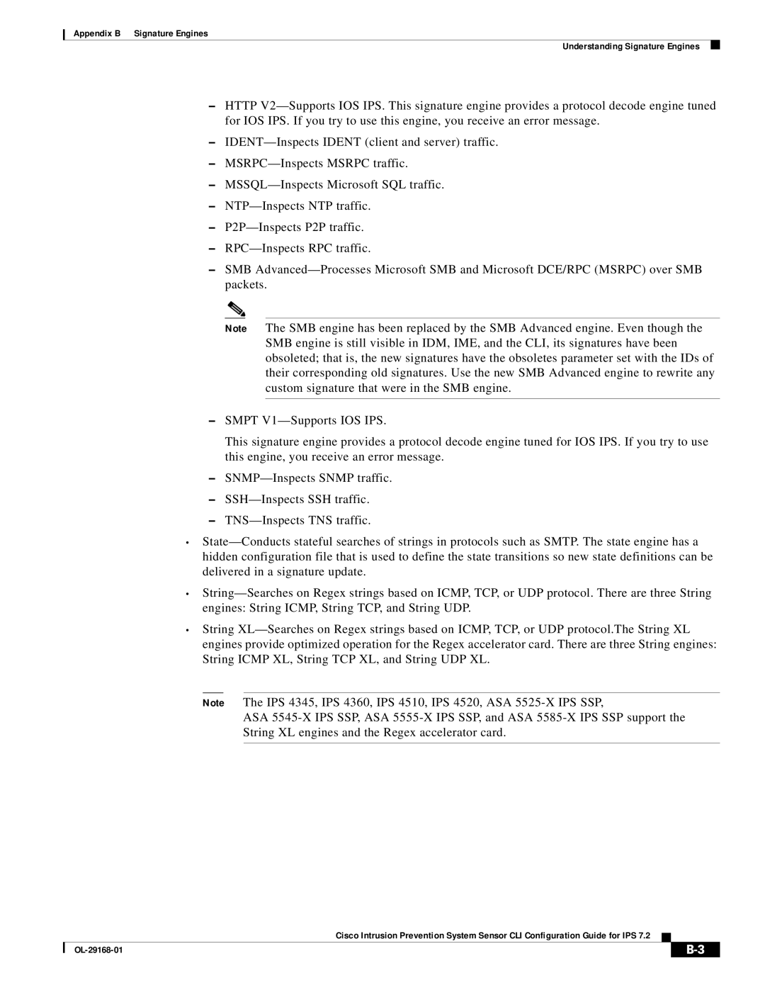 Cisco Systems IPS4510K9 manual Appendix B Signature Engines Understanding Signature Engines 