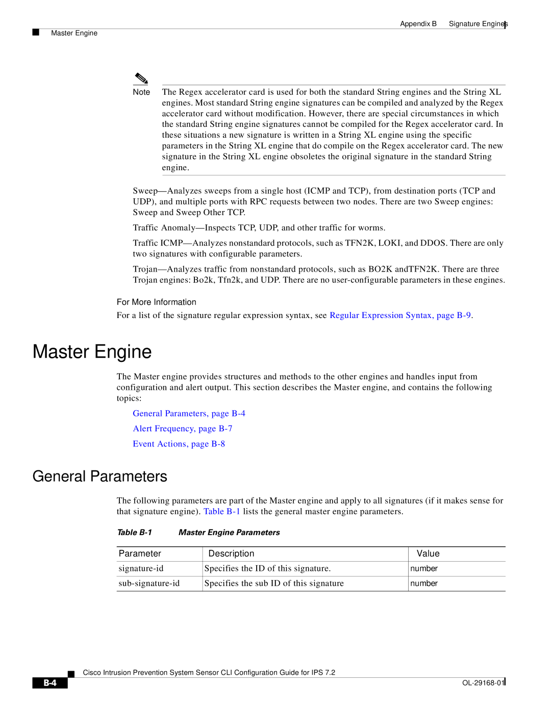 Cisco Systems IPS4510K9 manual Master Engine, General Parameters, Parameter Description Value 