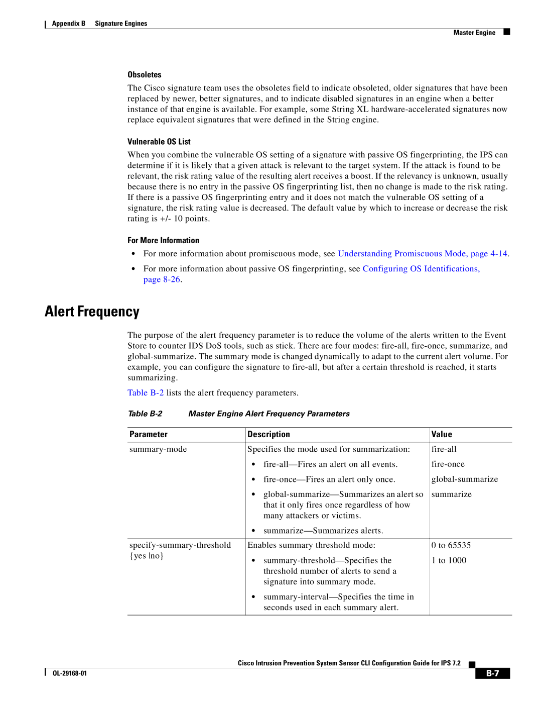 Cisco Systems IPS4510K9 manual Alert Frequency, Obsoletes, Vulnerable OS List 