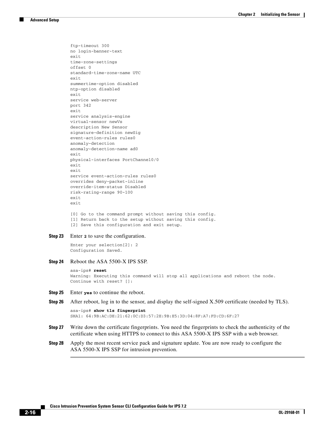 Cisco Systems IPS4510K9 manual Reboot the ASA 5500-X IPS SSP, Asa-ips#show tls fingerprint 