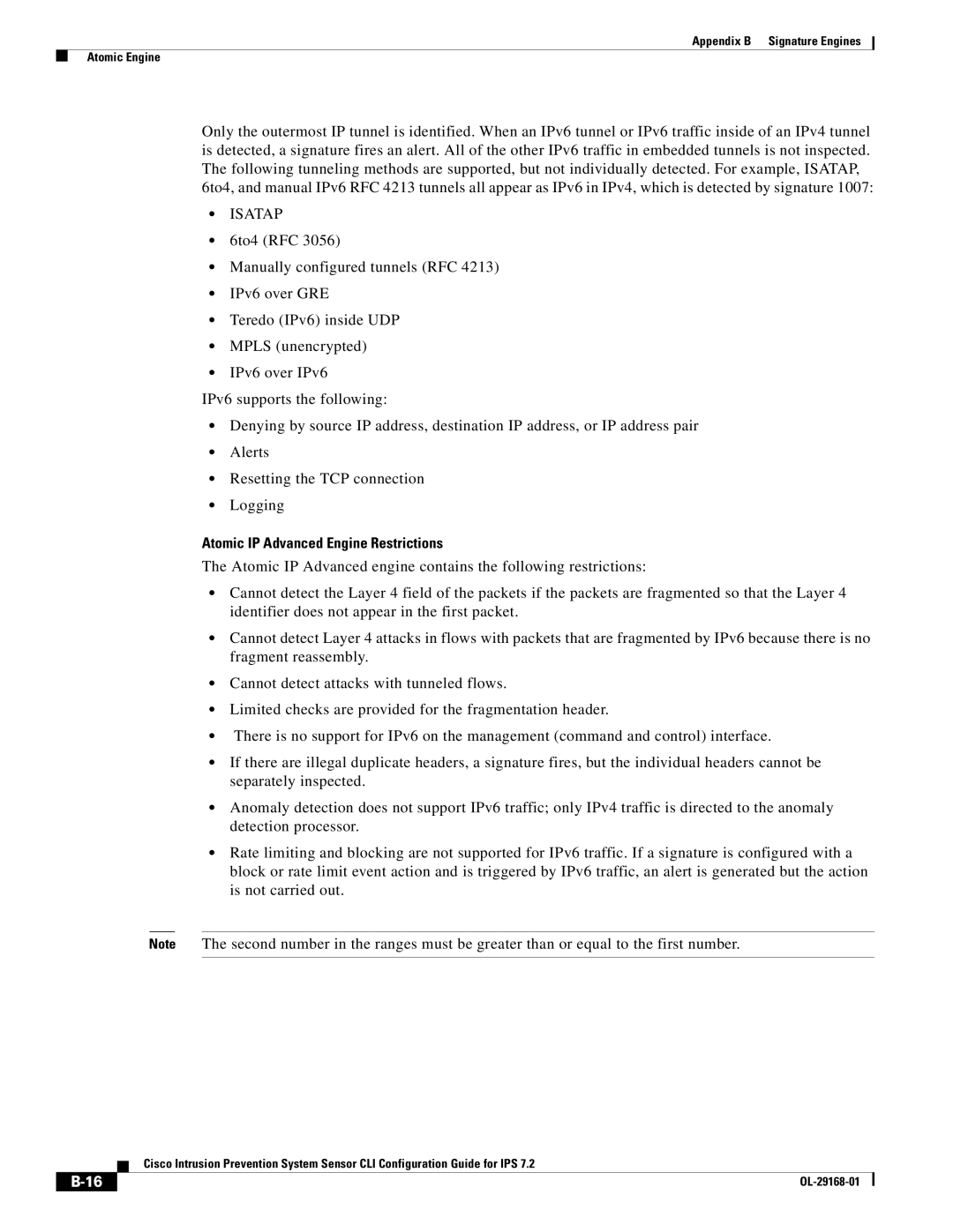 Cisco Systems IPS4510K9 manual Isatap, Atomic IP Advanced Engine Restrictions 