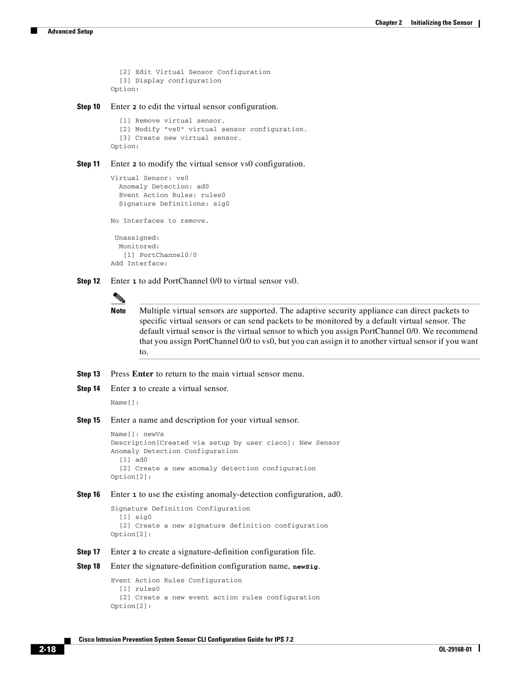 Cisco Systems IPS4510K9 manual Enter 2 to edit the virtual sensor configuration 