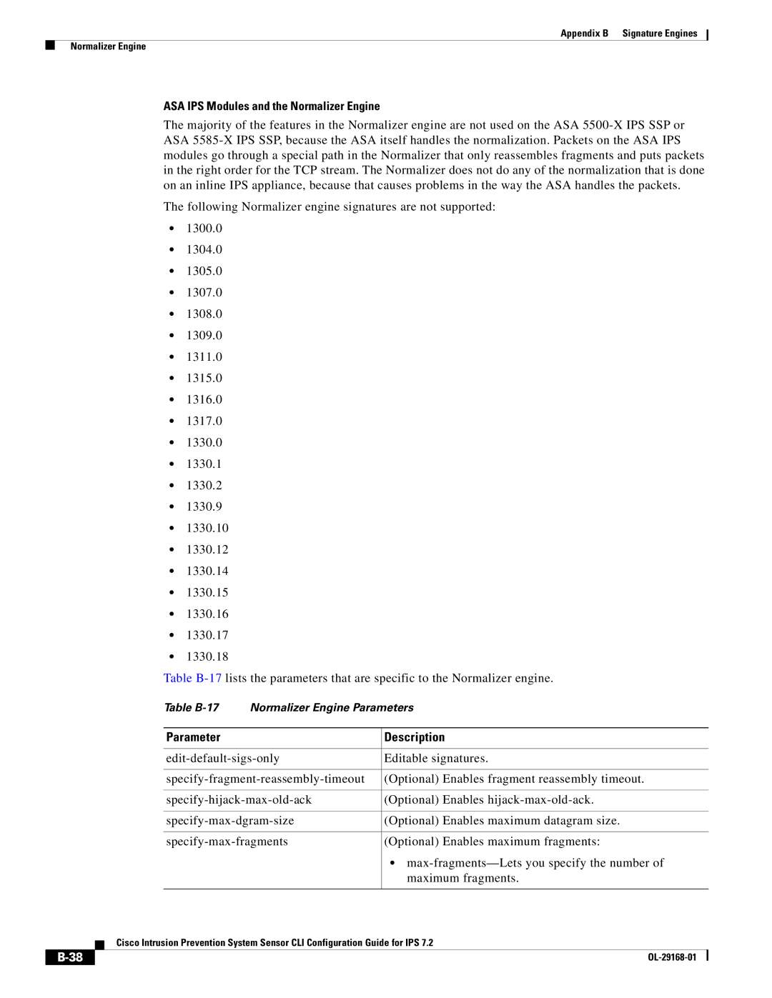 Cisco Systems IPS4510K9 manual ASA IPS Modules and the Normalizer Engine, Parameter Description 