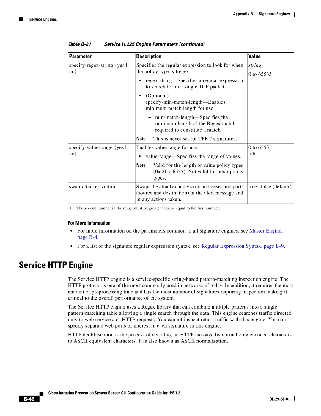 Cisco Systems IPS4510K9 manual Service Http Engine, For More Information 