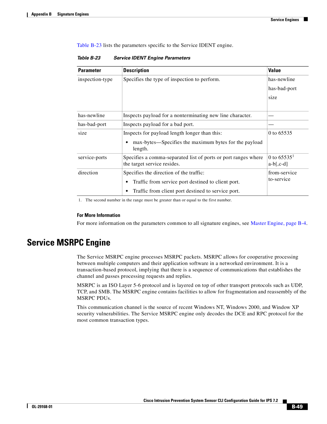 Cisco Systems IPS4510K9 manual Service Msrpc Engine 