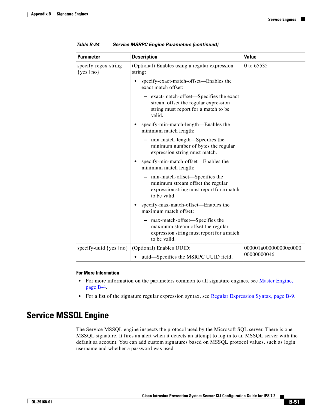 Cisco Systems IPS4510K9 manual Service Mssql Engine 