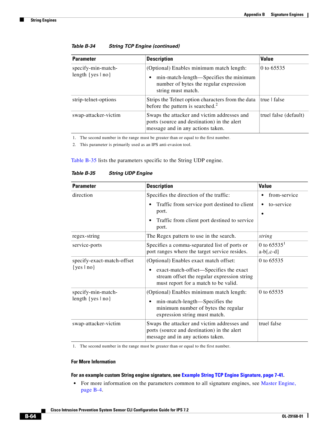 Cisco Systems IPS4510K9 manual Table B-35 String UDP Engine 