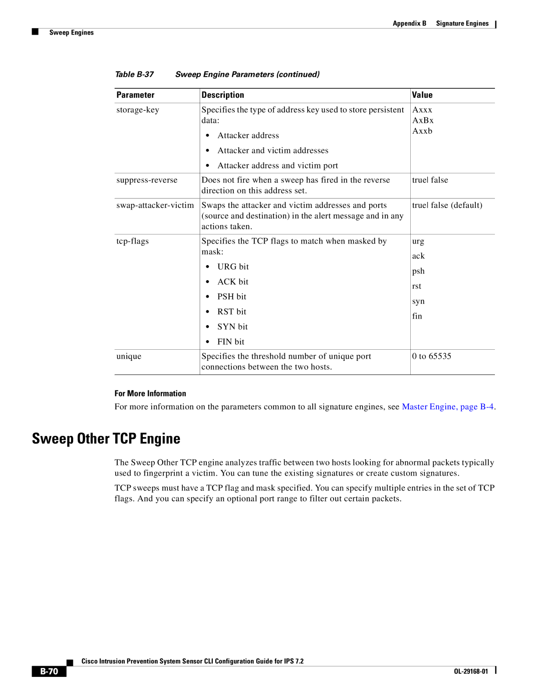 Cisco Systems IPS4510K9 manual Sweep Other TCP Engine 