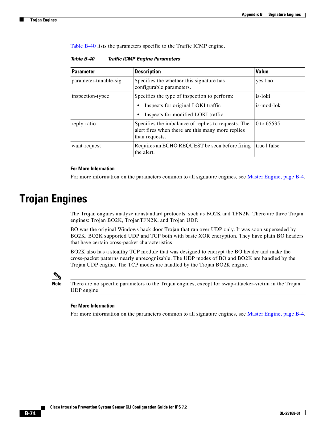 Cisco Systems IPS4510K9 manual Trojan Engines, Parameter Description Value 