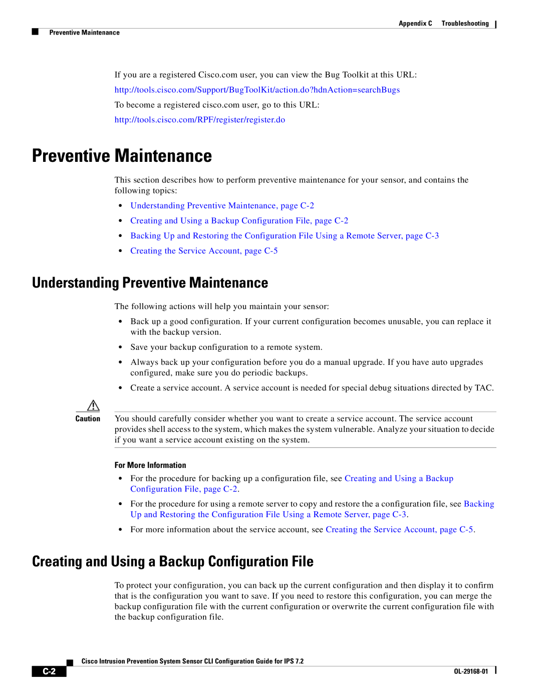 Cisco Systems IPS4510K9 manual Understanding Preventive Maintenance, Creating and Using a Backup Configuration File 