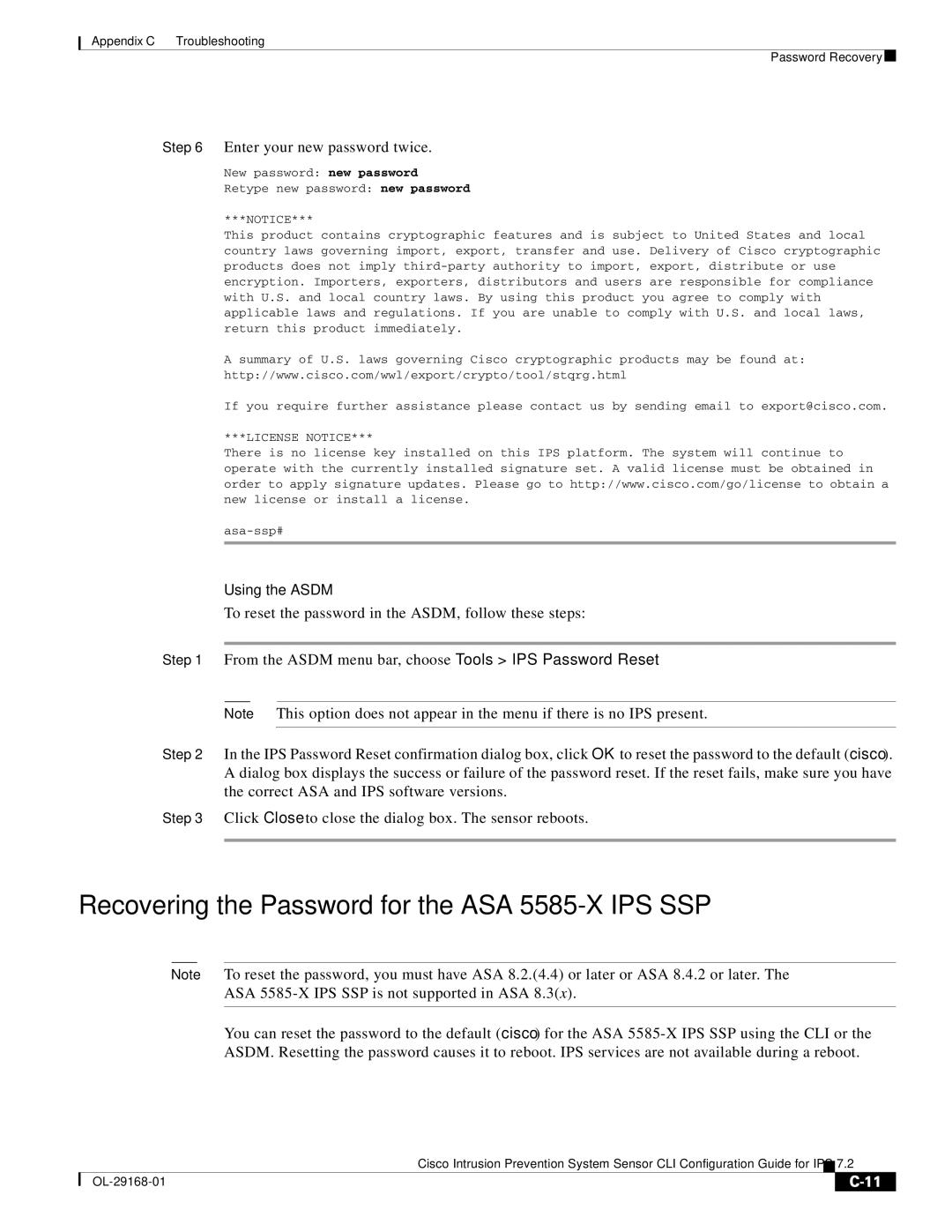 Cisco Systems IPS4510K9 manual Recovering the Password for the ASA 5585-X IPS SSP 