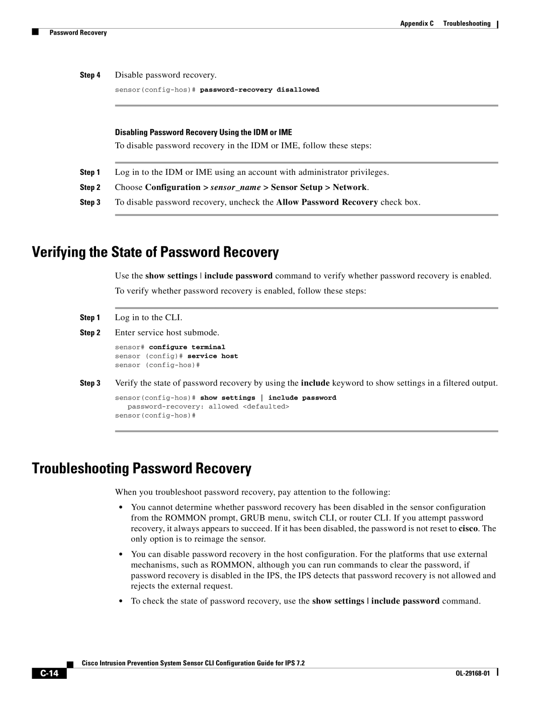 Cisco Systems IPS4510K9 manual Verifying the State of Password Recovery 