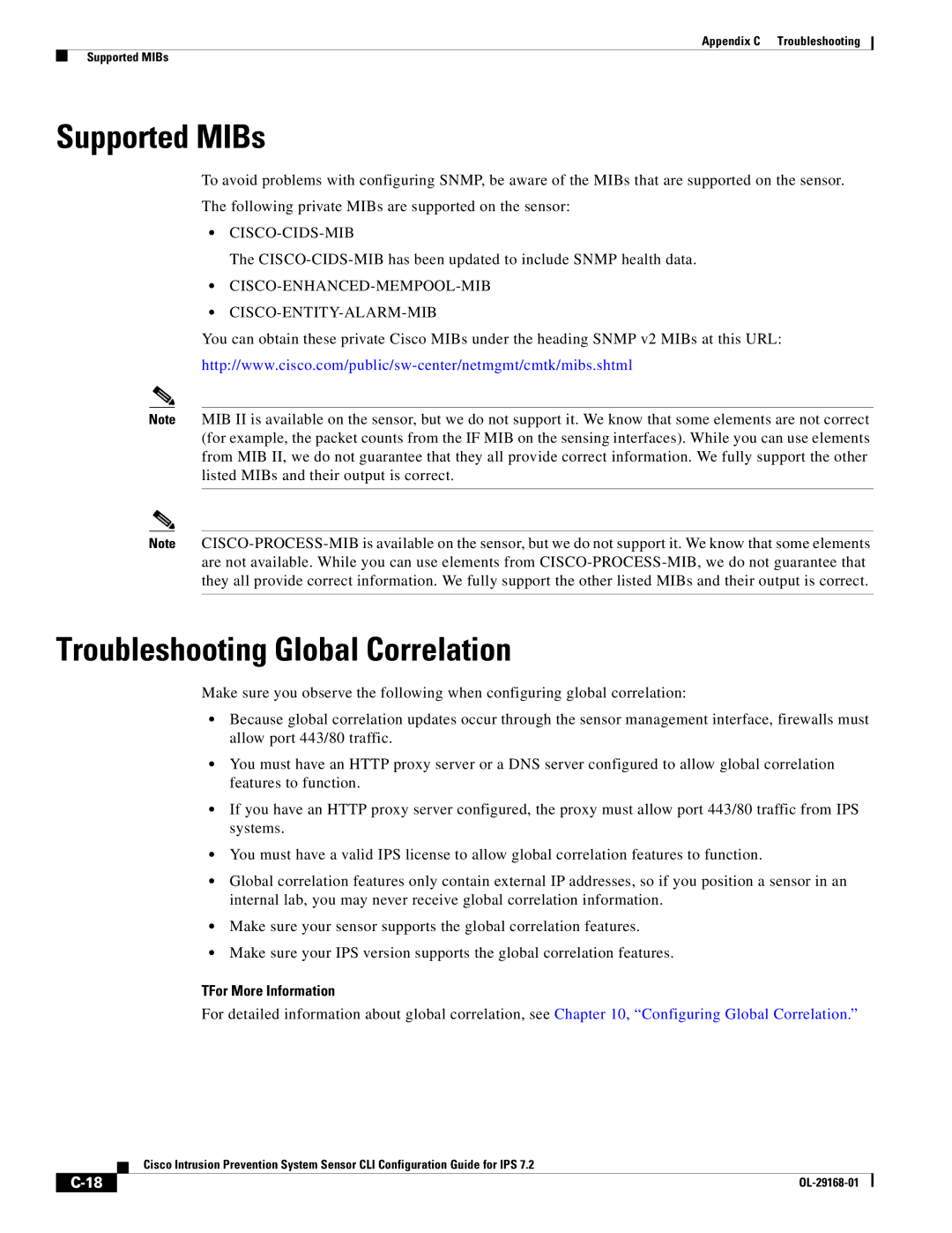 Cisco Systems IPS4510K9 manual Supported MIBs, TFor More Information 