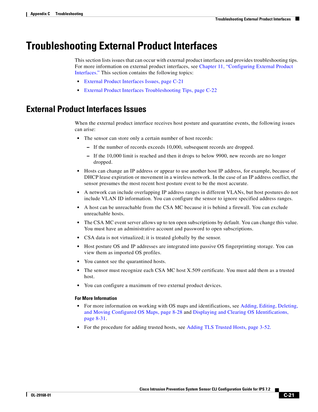 Cisco Systems IPS4510K9 manual Troubleshooting External Product Interfaces, External Product Interfaces Issues 