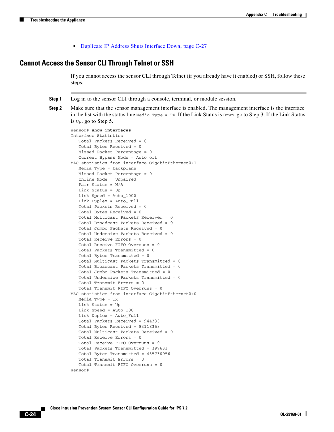 Cisco Systems IPS4510K9 manual Cannot Access the Sensor CLI Through Telnet or SSH 