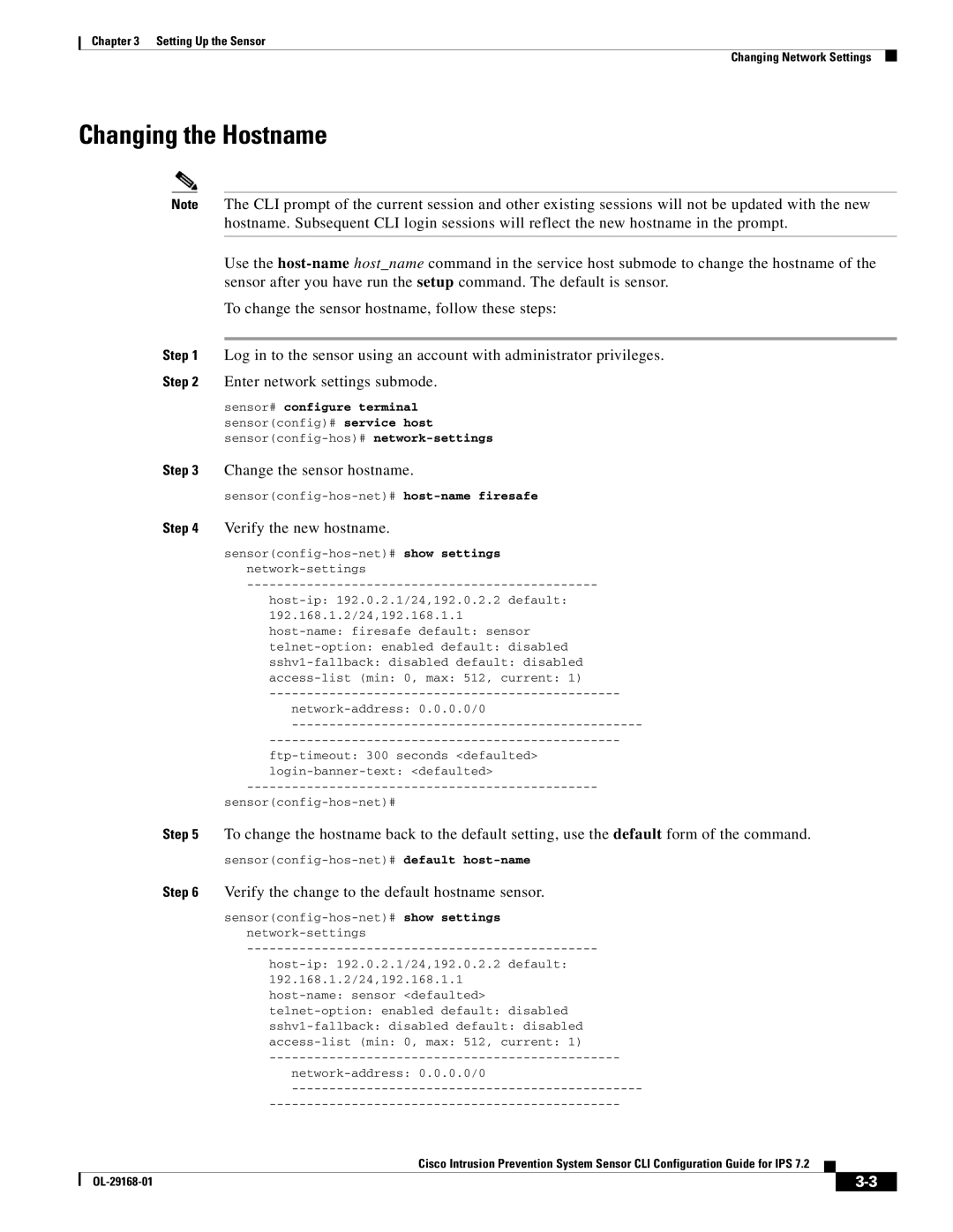 Cisco Systems IPS4510K9 manual Changing the Hostname 