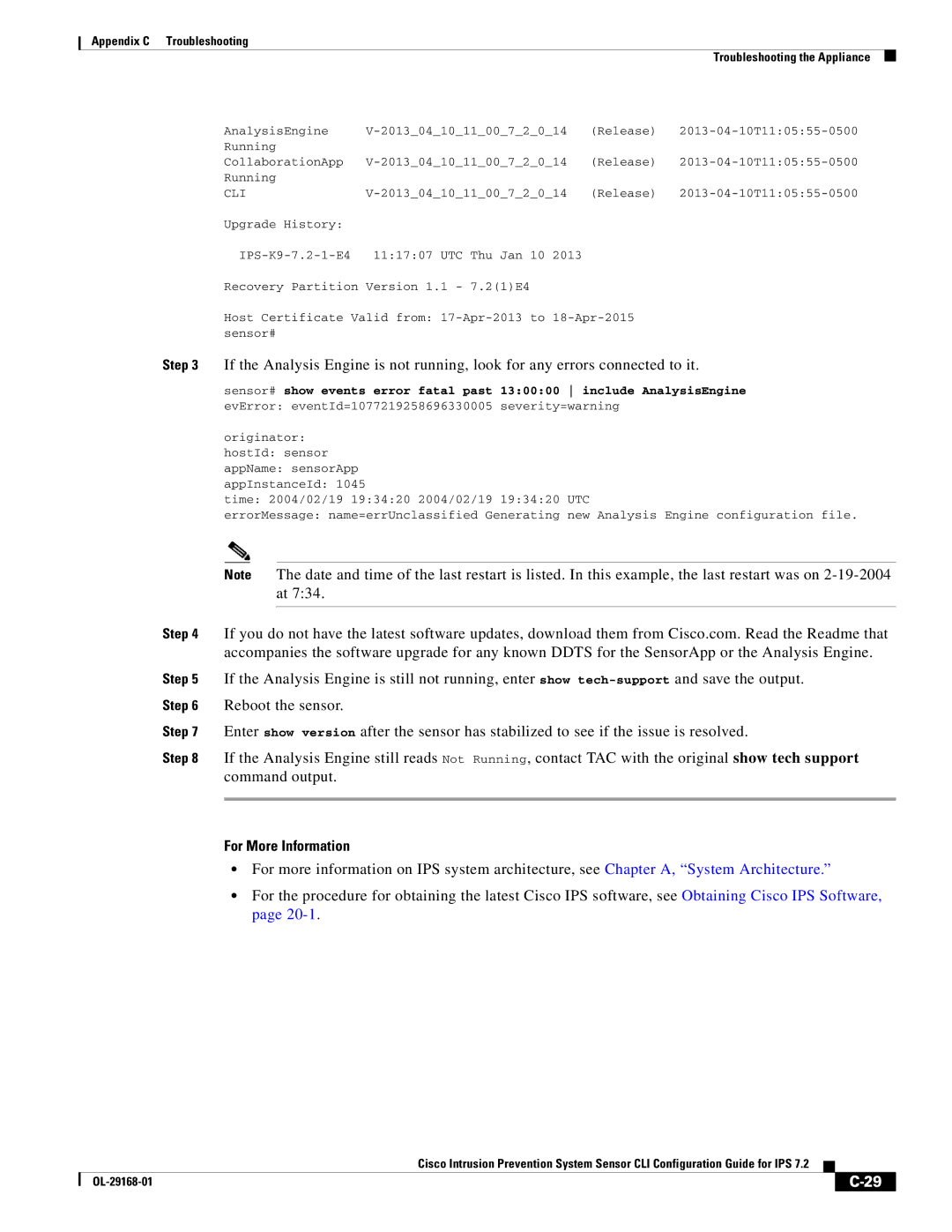 Cisco Systems IPS4510K9 manual AnalysisEngine 20130410110072014 Release 