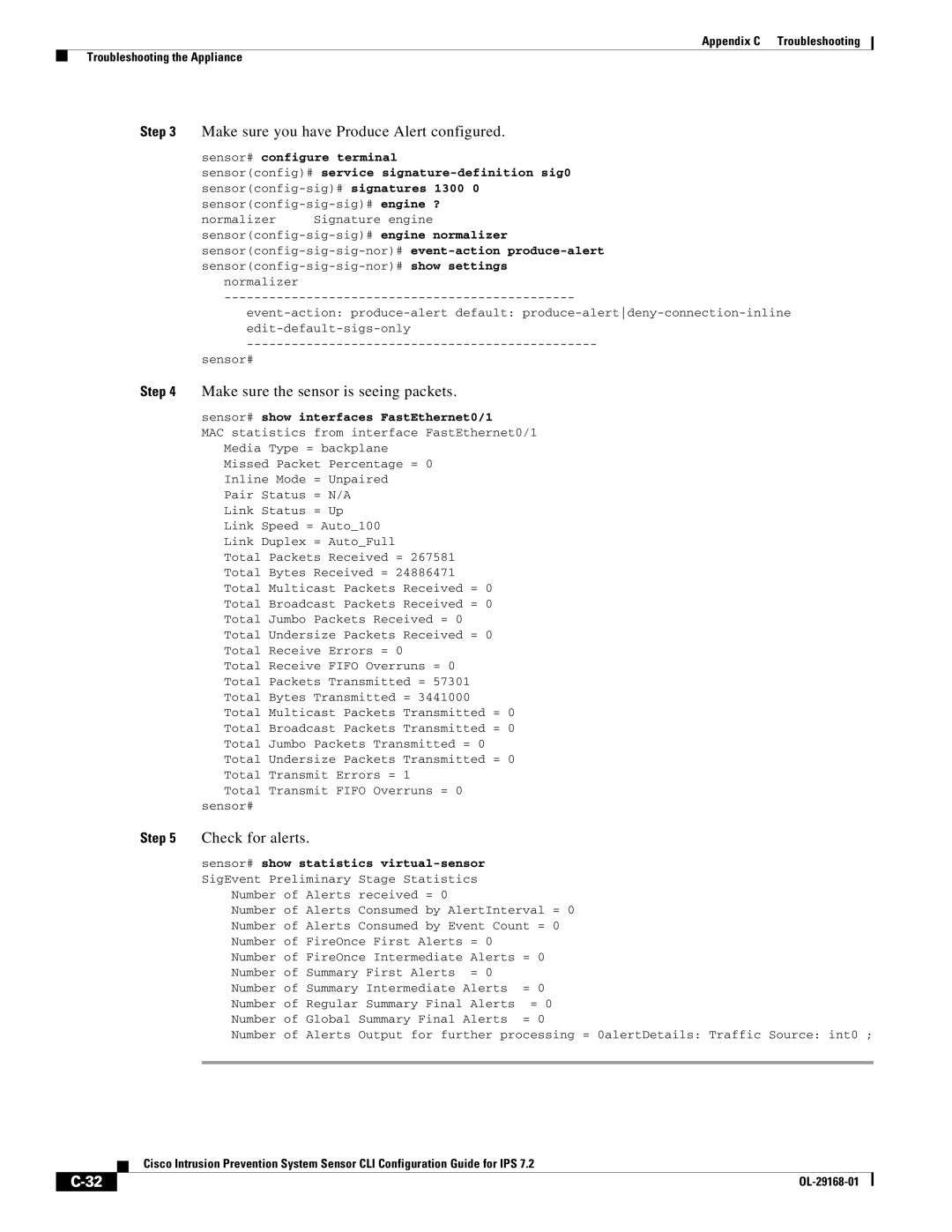 Cisco Systems IPS4510K9 manual Make sure you have Produce Alert configured, Check for alerts 