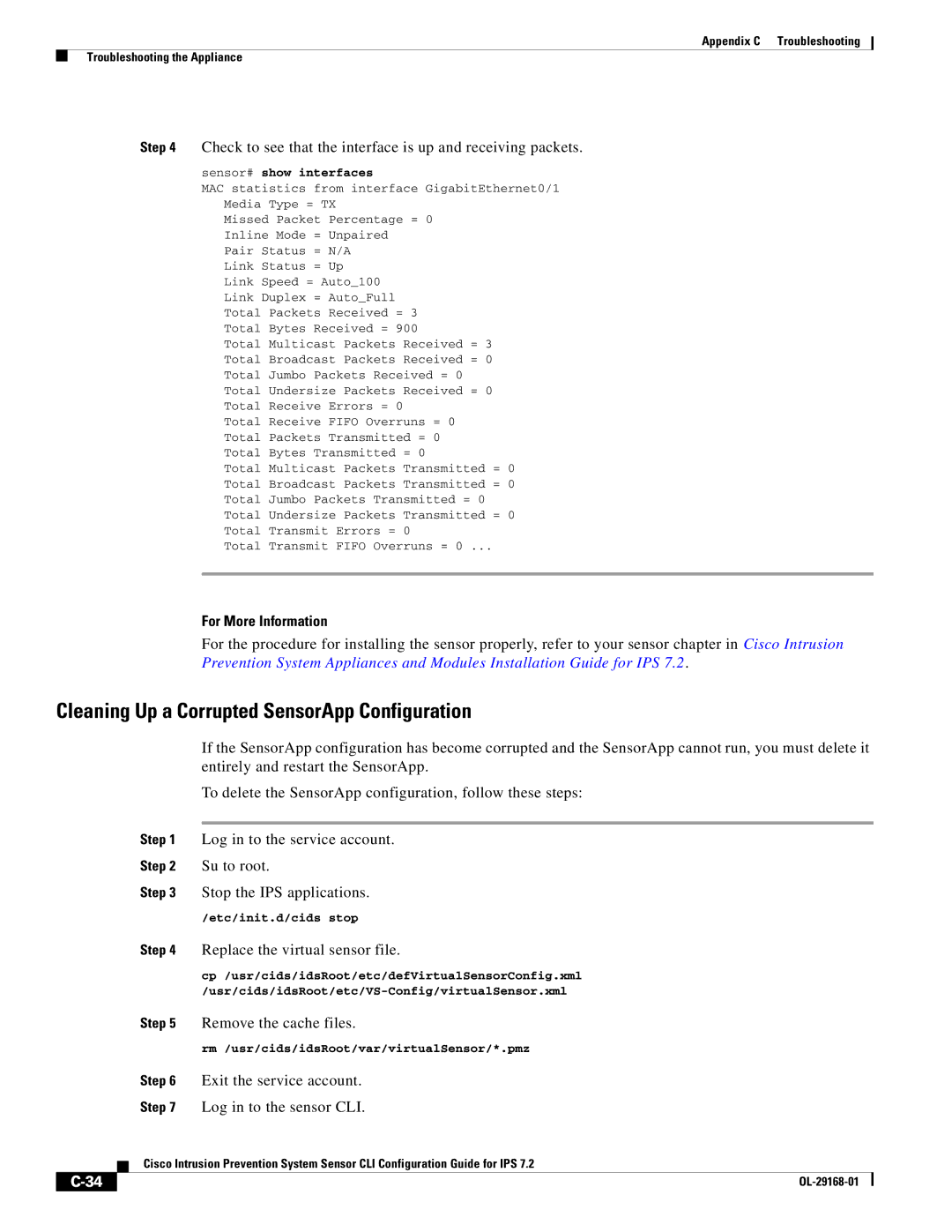 Cisco Systems IPS4510K9 manual Cleaning Up a Corrupted SensorApp Configuration, Replace the virtual sensor file 