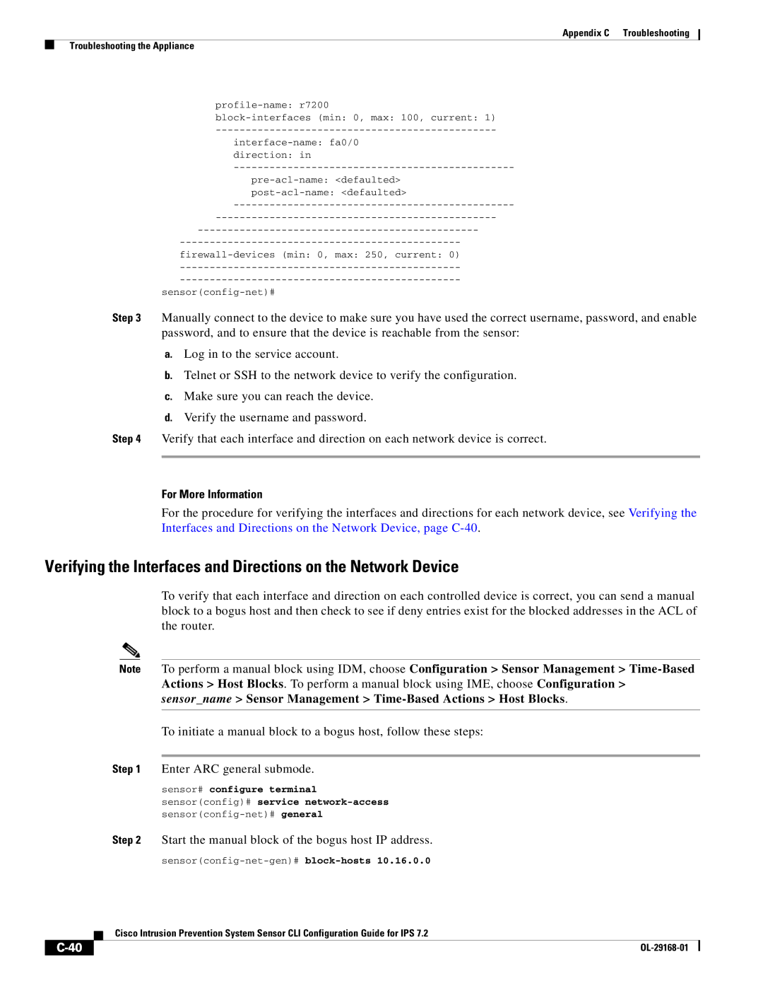 Cisco Systems IPS4510K9 manual Sensorname Sensor Management Time-Based Actions Host Blocks 