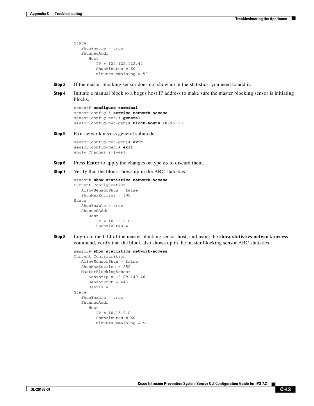 Cisco Systems IPS4510K9 manual Exit network access general submode 