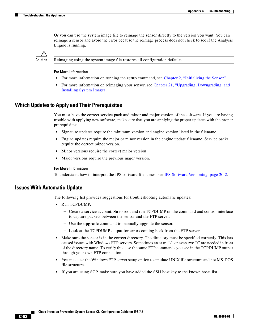 Cisco Systems IPS4510K9 manual Which Updates to Apply and Their Prerequisites, Issues With Automatic Update 