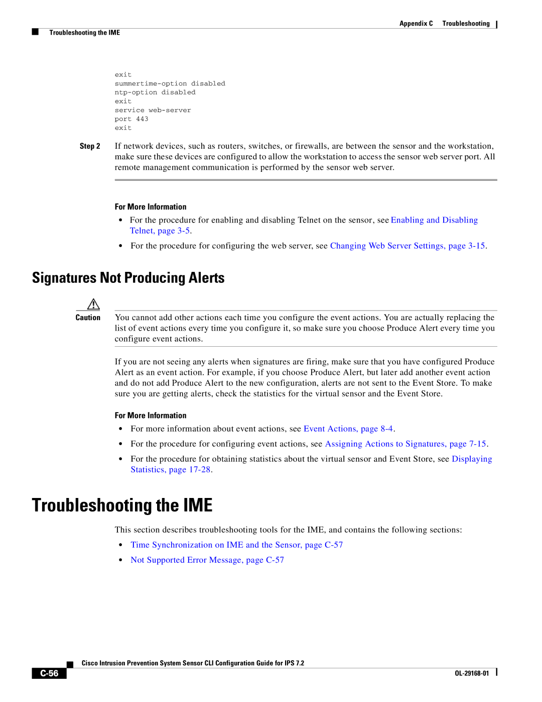 Cisco Systems IPS4510K9 manual Troubleshooting the IME, Signatures Not Producing Alerts 