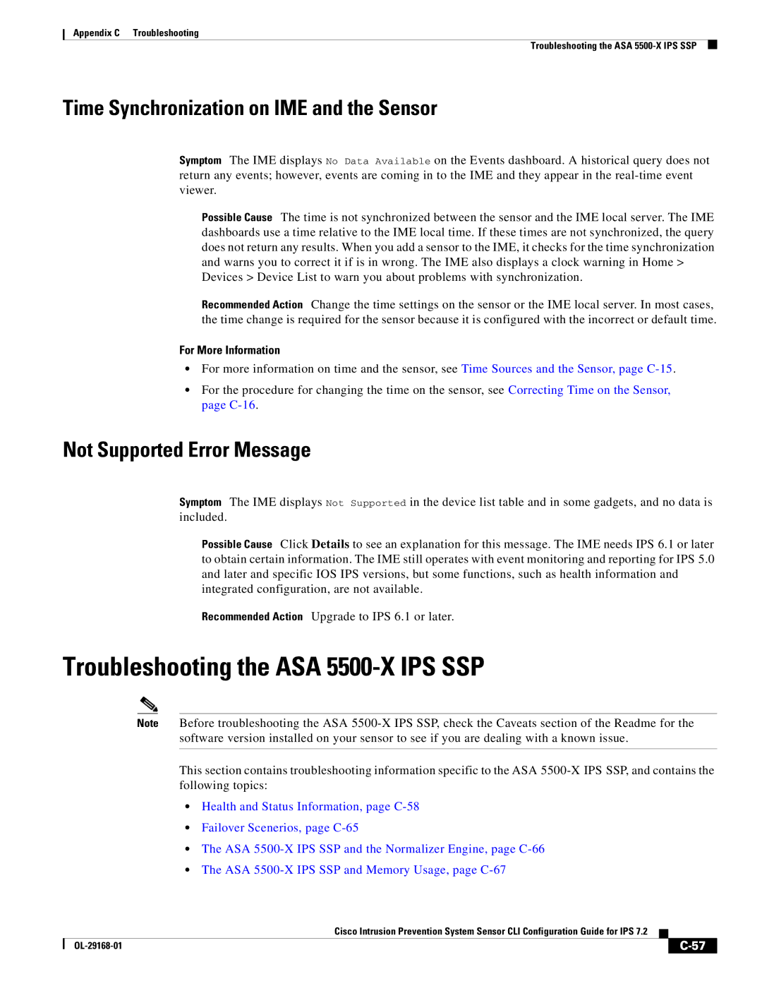 Cisco Systems IPS4510K9 manual Troubleshooting the ASA 5500-X IPS SSP, Time Synchronization on IME and the Sensor 