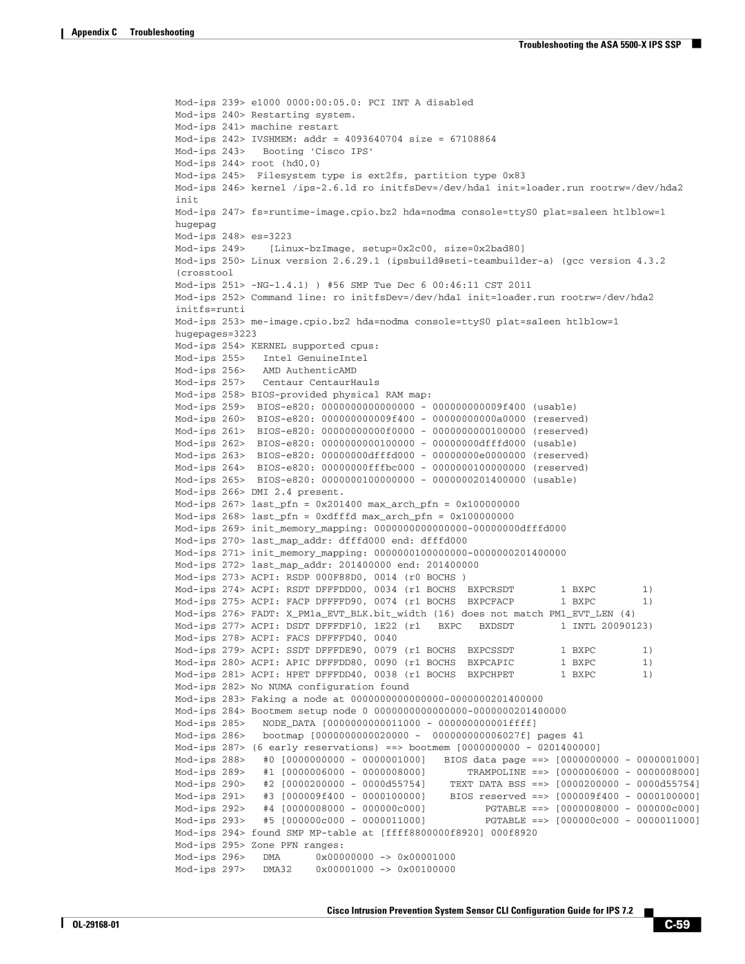 Cisco Systems IPS4510K9 manual E1000 00000005.0 PCI INT a disabled 