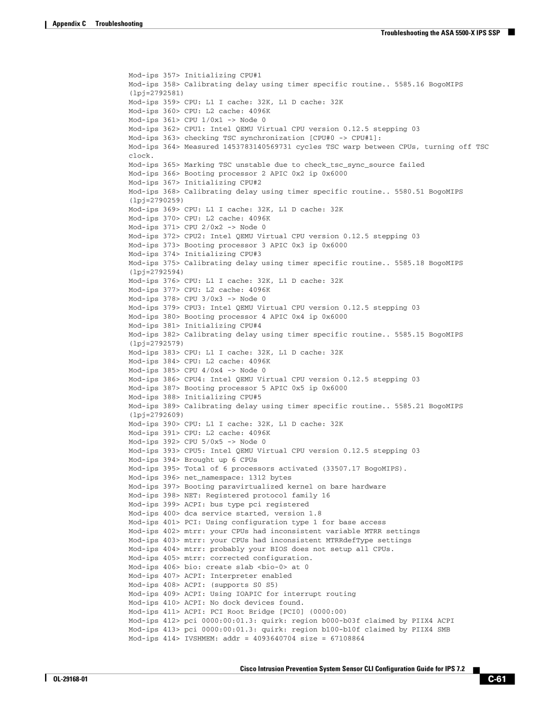 Cisco Systems IPS4510K9 manual Appendix C Troubleshooting 