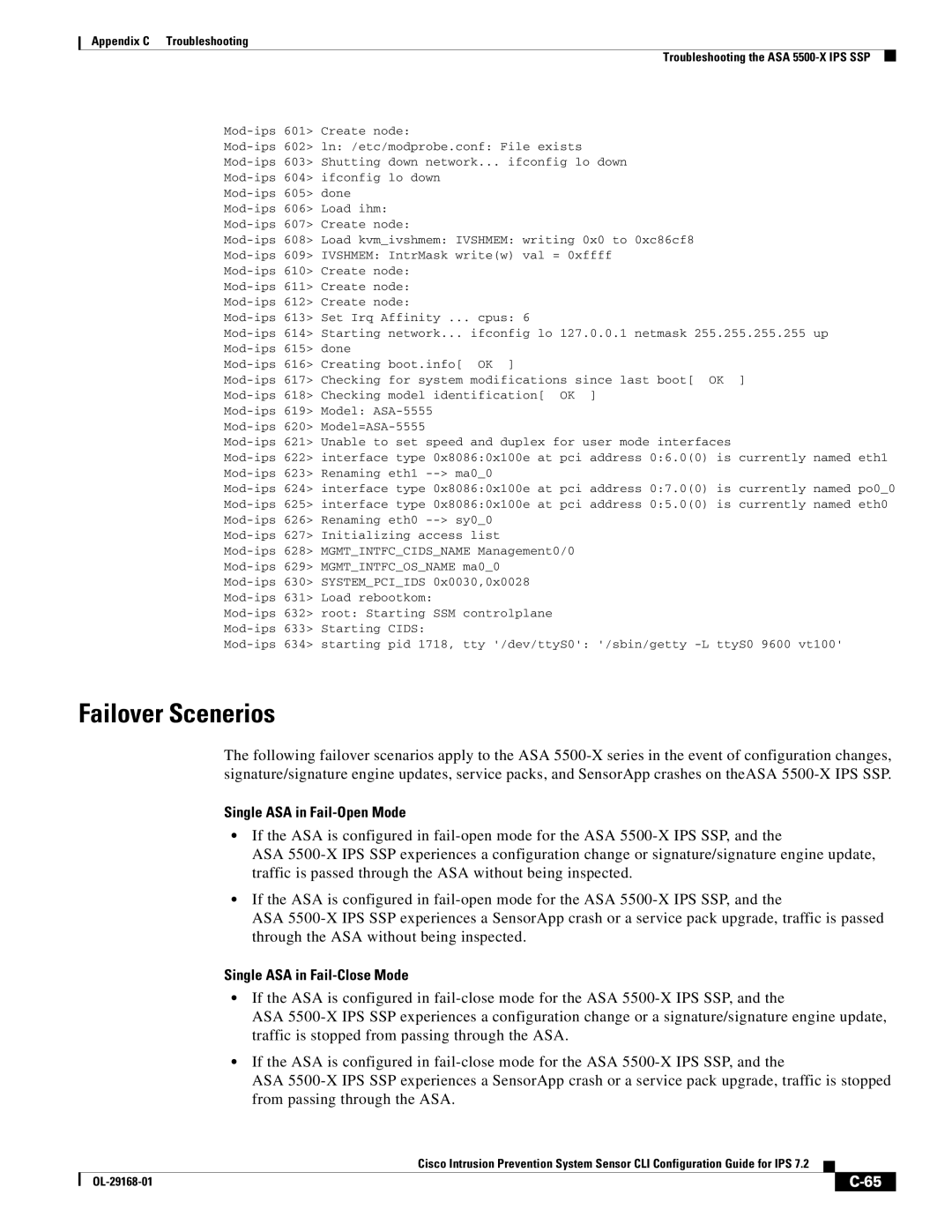 Cisco Systems IPS4510K9 manual Failover Scenerios, Single ASA in Fail-Open Mode 