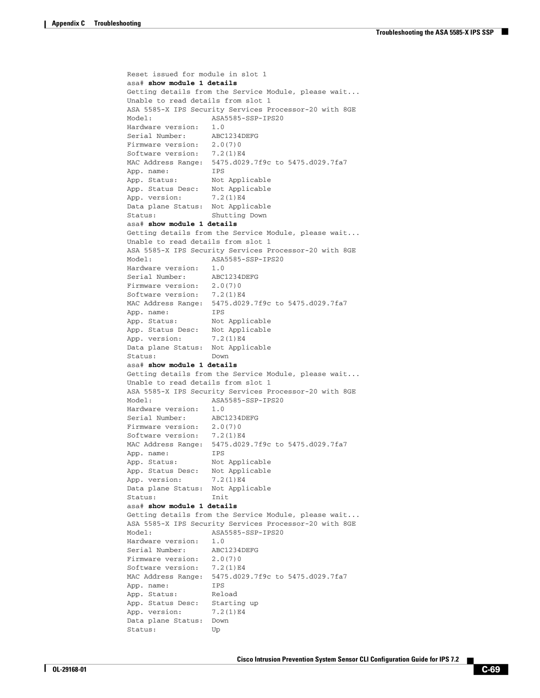 Cisco Systems IPS4510K9 manual Reset issued for module in slot Asa# show 