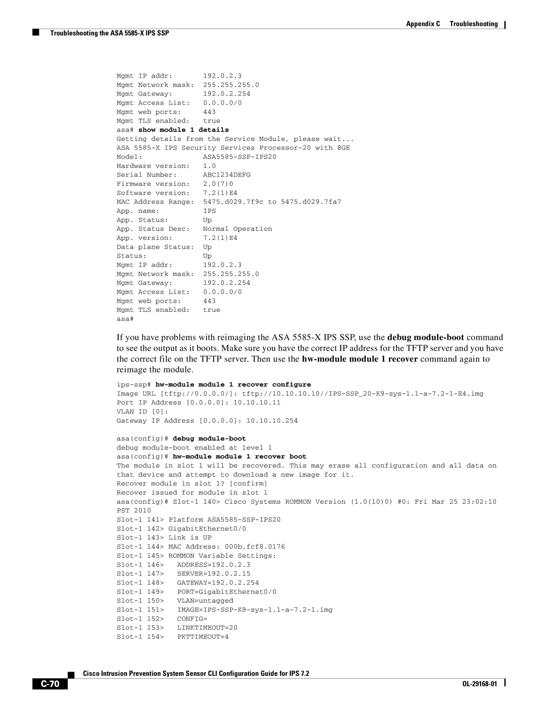 Cisco Systems IPS4510K9 manual Mgmt IP addr 192.0.2.3 