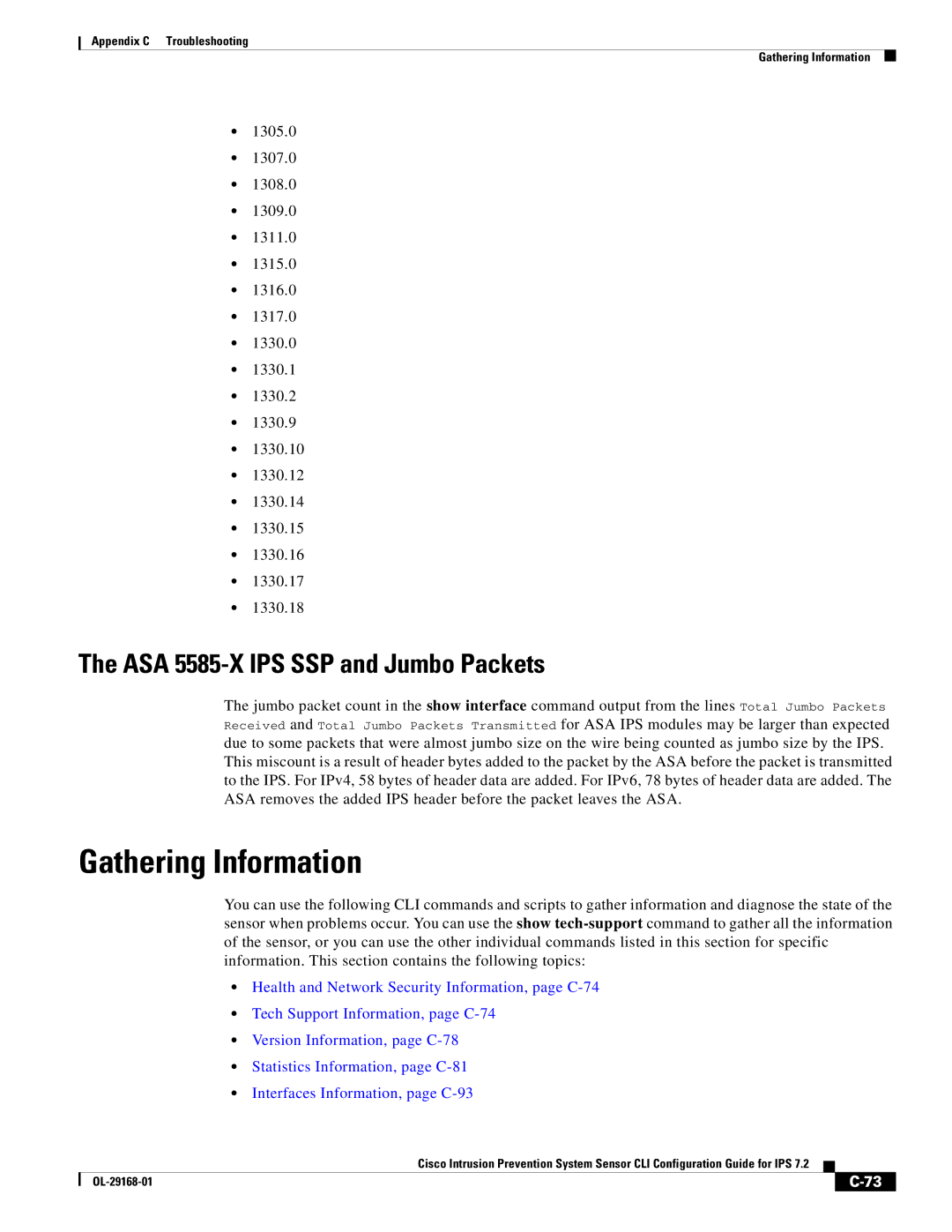 Cisco Systems IPS4510K9 manual Gathering Information, ASA 5585-X IPS SSP and Jumbo Packets 