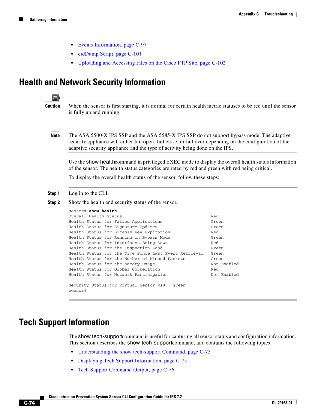 Cisco Systems IPS4510K9 manual Health and Network Security Information, Tech Support Information 